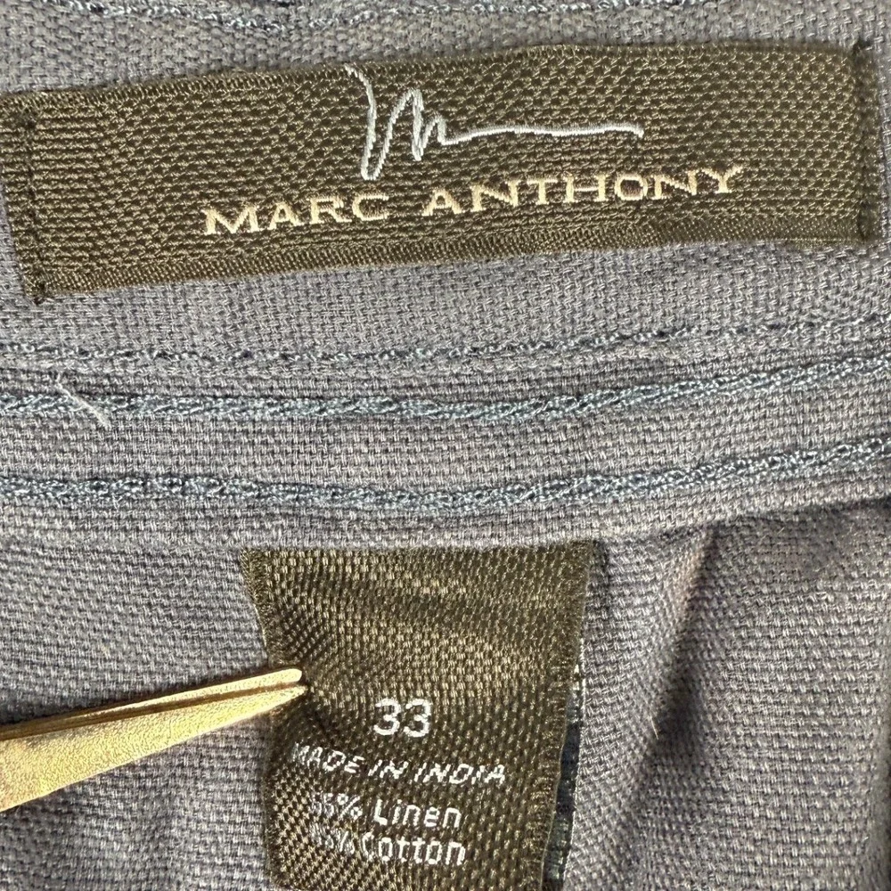 Marc Anthony Mens‎ Navy Blue Cargo Shorts Size 33 Linen Blend Casual Outdoors